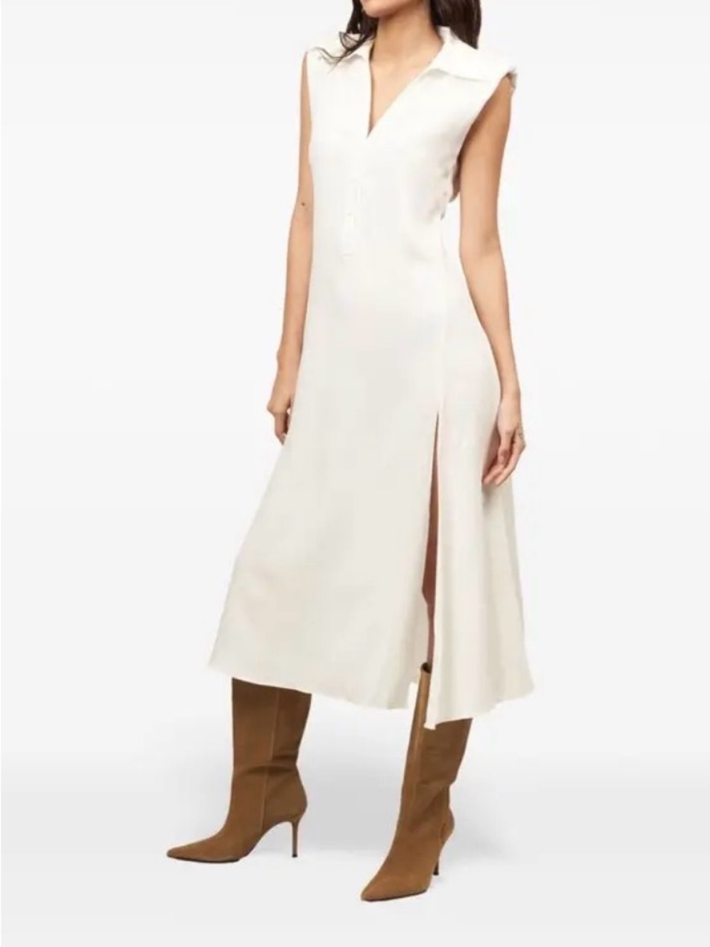 Equipment Cream Sleeveless Collared Midi Dress with Side Slit